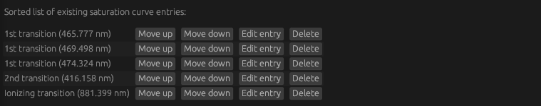 Saturation curves list in the submission mask