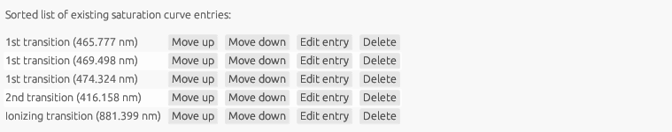 Saturation curves list in the submission mask